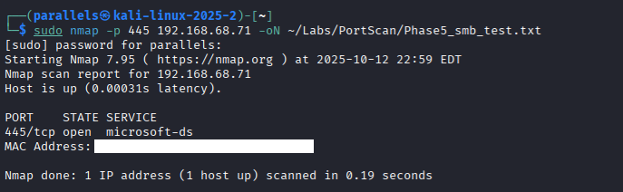 Kali SMB connection test